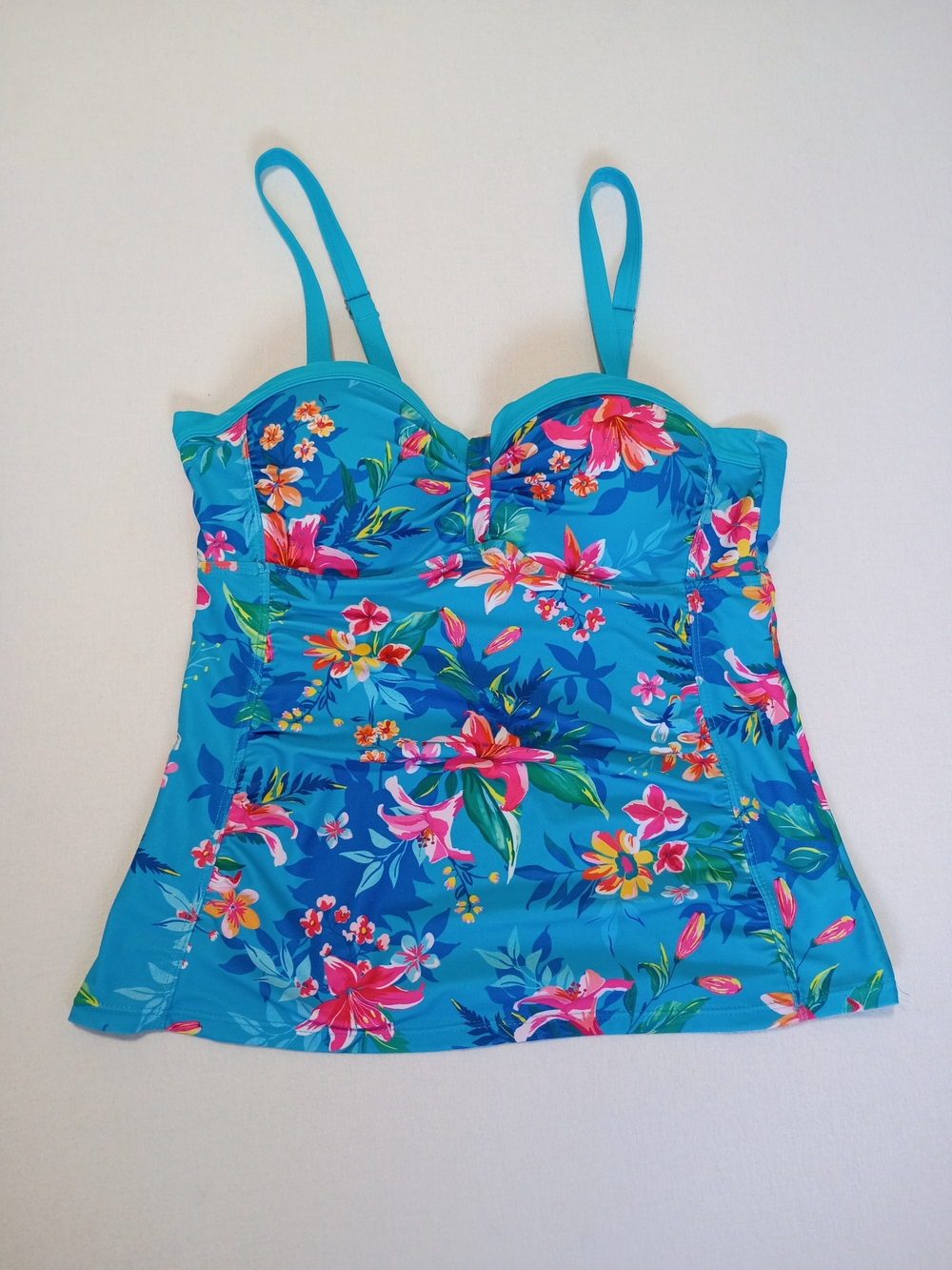 Vibrant Tropical Floral Blue Tankini Swim Top – Tummy Control Sweetheart